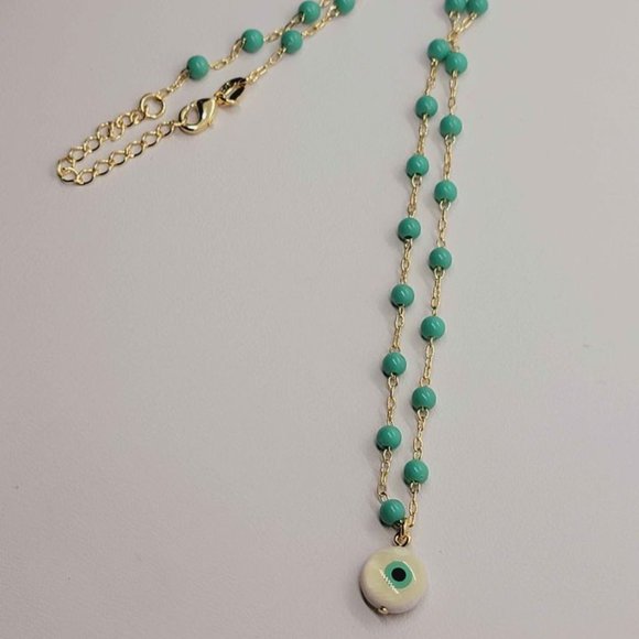 Brazilian 18k Gold Filled Turquoise Evil Eye Necklace - Picture 2 of 4